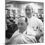 Goldman Sachs and Co. Partner Sidney Weinberg Sitting in Chair at Barber Shop-null-Mounted Photographic Print