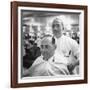 Goldman Sachs and Co. Partner Sidney Weinberg Sitting in Chair at Barber Shop-null-Framed Photographic Print