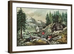 Goldmining in California, 1871-Currier & Ives-Framed Giclee Print