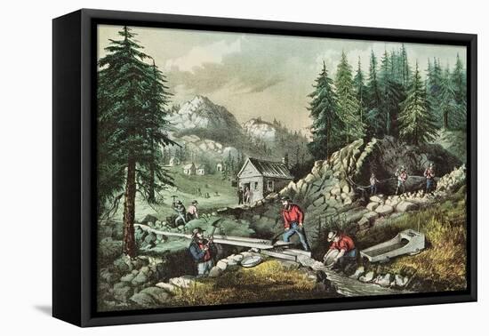 Goldmining in California, 1871-Currier & Ives-Framed Stretched Canvas