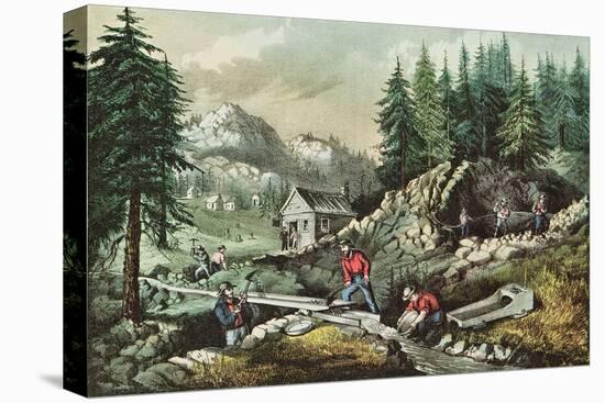 Goldmining in California, 1871-Currier & Ives-Stretched Canvas