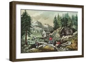 Goldmining in California, 1871-Currier & Ives-Framed Giclee Print