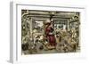 Goldsmith's workshop (colourised copper engraving)-European School-Framed Giclee Print