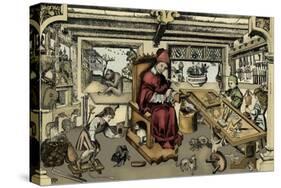 Goldsmith's workshop (colourised copper engraving)-European School-Stretched Canvas