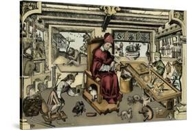 Goldsmith's workshop (colourised copper engraving)-European School-Stretched Canvas