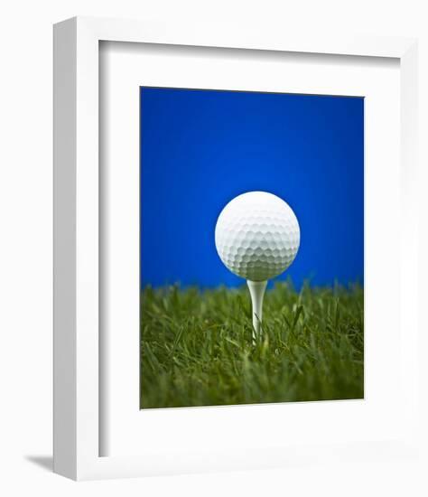 Golf Ball on Tee Blue Back-null-Framed Art Print