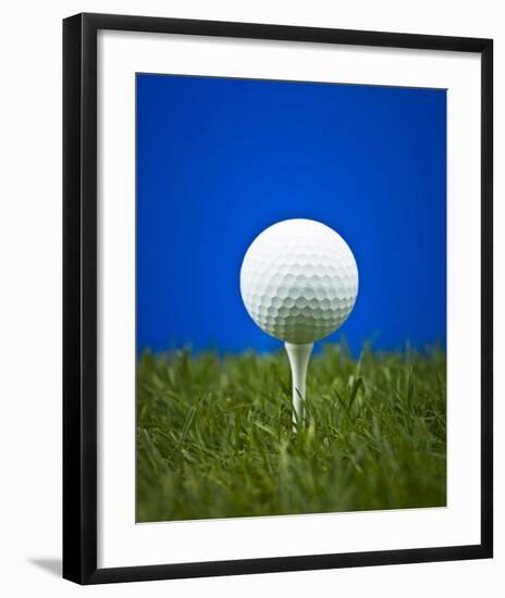 Golf Ball on Tee Blue Back-null-Framed Art Print