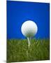 Golf Ball on Tee Blue Back-null-Mounted Art Print