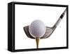 Golf Ball on Tee with Club-null-Framed Stretched Canvas