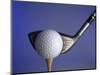 Golf Ball on Tee with Club-null-Mounted Photographic Print