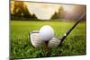 Golf Club and Ball in Grass-mikdam-Mounted Photographic Print