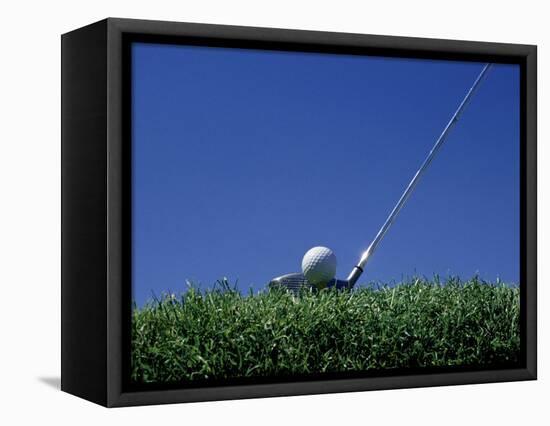 Golf Club Lined Up with Golf Ball on Tee-Mitch Diamond-Framed Stretched Canvas