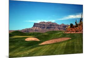Golf Course at Foot of Mountain Range Scottsdale Arizona-null-Mounted Photo