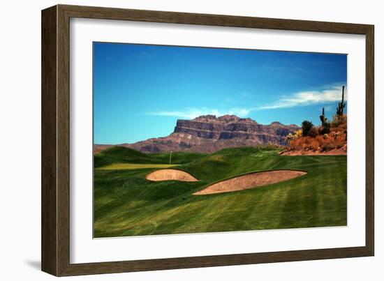 Golf Course at Foot of Mountain Range Scottsdale Arizona-null-Framed Photo