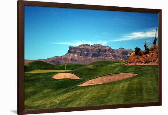 Golf Course at Foot of Mountain Range Scottsdale Arizona-null-Framed Photo