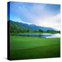 Golf Course with Mountain Range in the Background, Teton Pines Golf Course, Jackson, Wyoming, USA-null-Stretched Canvas