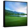 Golf Course with Mountain Range in the Background, Teton Pines Golf Course, Jackson, Wyoming, USA-null-Framed Stretched Canvas