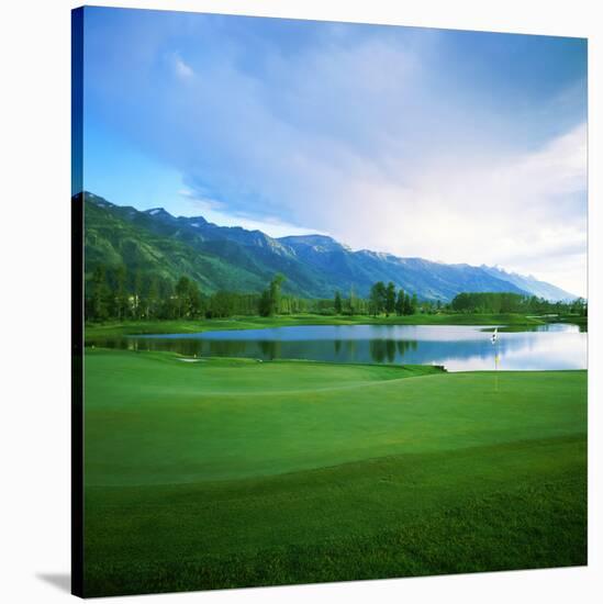 Golf Course with Mountain Range in the Background, Teton Pines Golf Course, Jackson, Wyoming, USA-null-Stretched Canvas