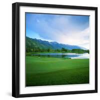 Golf Course with Mountain Range in the Background, Teton Pines Golf Course, Jackson, Wyoming, USA-null-Framed Premium Photographic Print