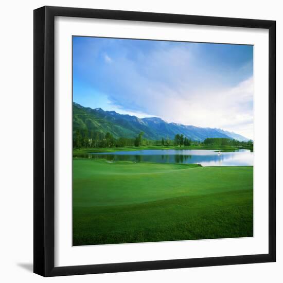 Golf Course with Mountain Range in the Background, Teton Pines Golf Course, Jackson, Wyoming, USA-null-Framed Premium Photographic Print