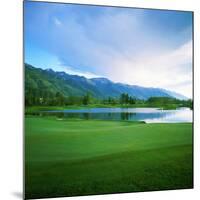 Golf Course with Mountain Range in the Background, Teton Pines Golf Course, Jackson, Wyoming, USA-null-Mounted Premium Photographic Print