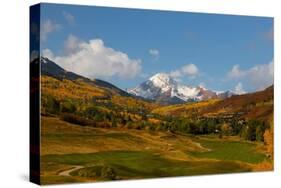 Golf course with view of Mt. Daly in autumn.-Mallorie Ostrowitz-Stretched Canvas