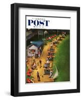 "Golf Driving Range" Saturday Evening Post Cover, July 26, 1952-John Falter-Framed Premium Giclee Print