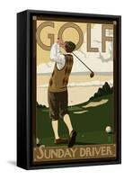 Golf - Sunday Driver-Lantern Press-Framed Stretched Canvas