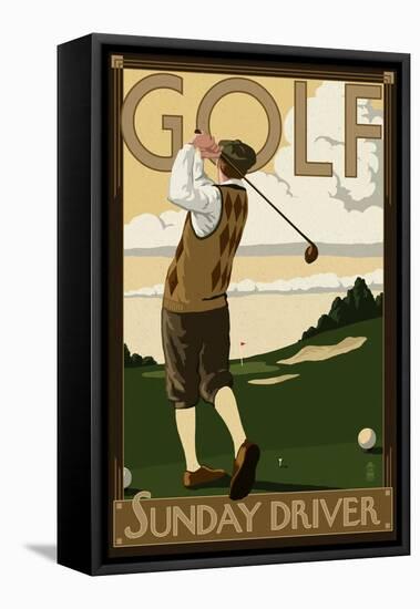Golf - Sunday Driver-Lantern Press-Framed Stretched Canvas