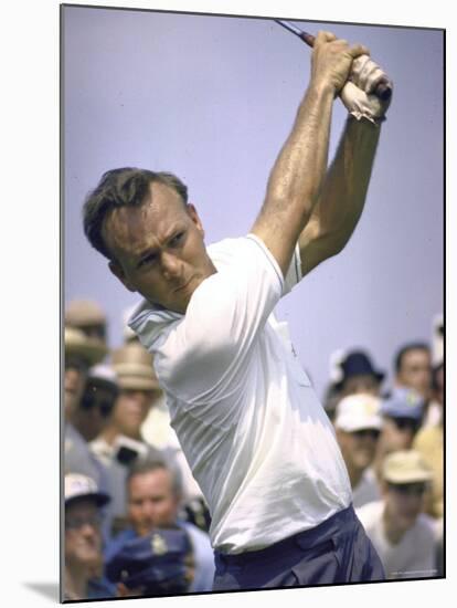 Golfer Arnold Palmer Swinging Club as Spectators Look on at Event-John Dominis-Mounted Premium Photographic Print