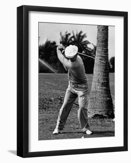 Golfer Ben Hogan, Demonstrating His Golf Drive-J^ R^ Eyerman-Framed Premium Photographic Print