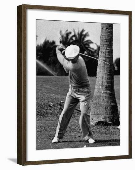 Golfer Ben Hogan, Demonstrating His Golf Drive-J^ R^ Eyerman-Framed Premium Photographic Print