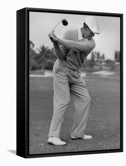 Golfer Ben Hogan, Dropping His Club at Top of Backswing-J^ R^ Eyerman-Framed Stretched Canvas