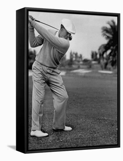 Golfer Ben Hogan, Keeping His Shoulders Level at Top of Swing-J^ R^ Eyerman-Framed Stretched Canvas