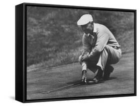 Golfer Ben Hogan Lining Up His Putt-Joe Scherschel-Framed Stretched Canvas