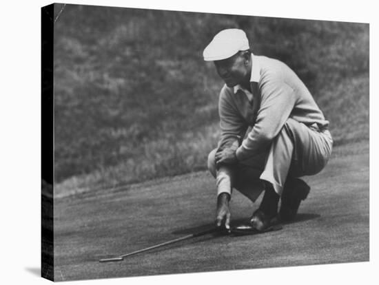 Golfer Ben Hogan Lining Up His Putt-Joe Scherschel-Stretched Canvas