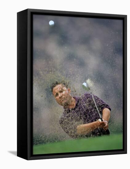 Golfer Blasting a Shot Out of a Sand Trap, San Diego, California, USA-Chris Trotman-Framed Stretched Canvas