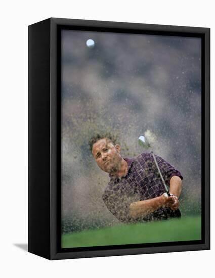 Golfer Blasting a Shot Out of a Sand Trap, San Diego, California, USA-Chris Trotman-Framed Stretched Canvas