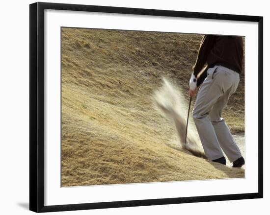 Golfer Blasting Out of Sand Trap-null-Framed Photographic Print