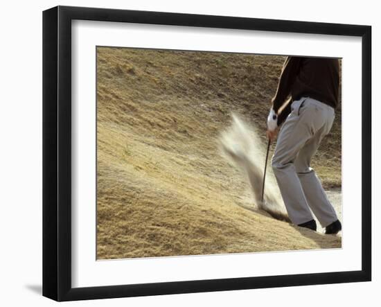 Golfer Blasting Out of Sand Trap-null-Framed Photographic Print