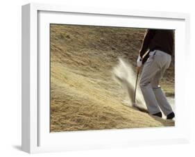 Golfer Blasting Out of Sand Trap-null-Framed Photographic Print