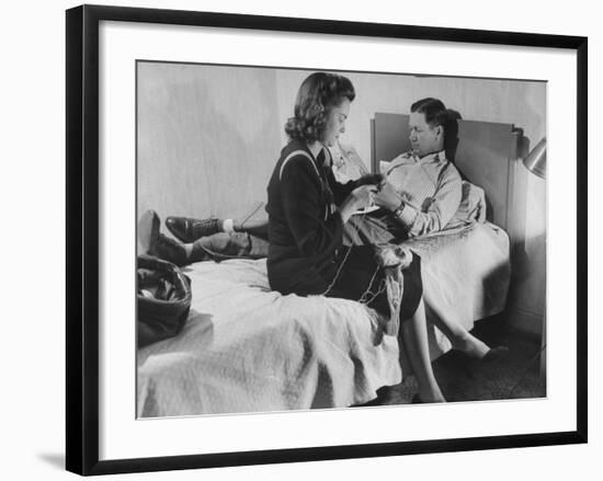 Golfer Byron Nelson and His Wife Relaxing in their Hotel Room-null-Framed Premium Photographic Print