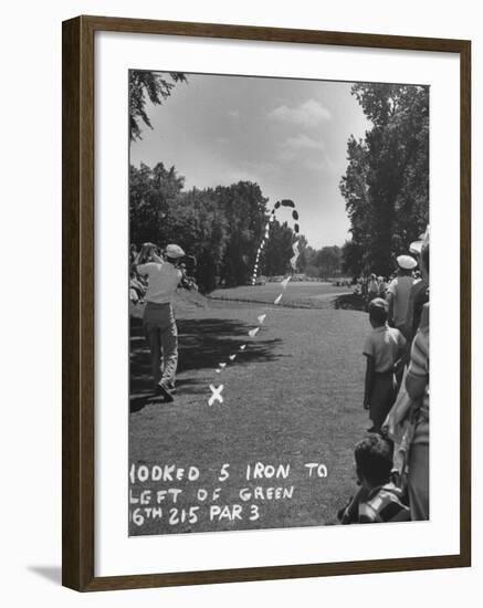 Golfer Byron Nelson Making a Hooked Shot to Left of the 16th Green-null-Framed Photographic Print