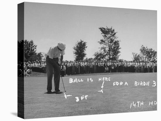 Golfer Byron Nelson Putting for a Birdie on 14th Hole-null-Stretched Canvas
