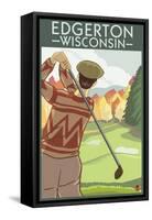 Golfer - Edgerton, Wisconsin-Lantern Press-Framed Stretched Canvas