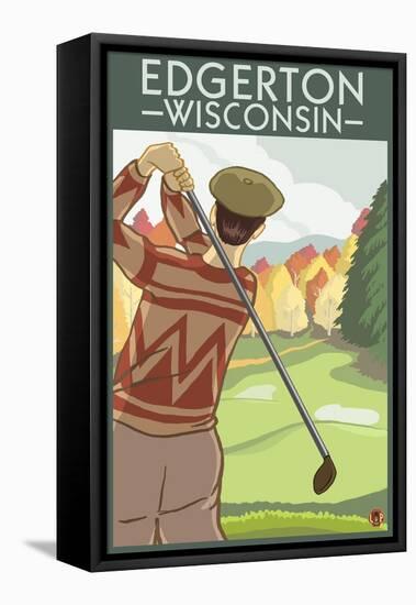 Golfer - Edgerton, Wisconsin-Lantern Press-Framed Stretched Canvas