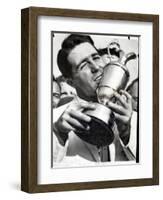 Golfer Gary Player Celebrates Winning the Open Golf Championship by Kissing Trophy-null-Framed Photographic Print