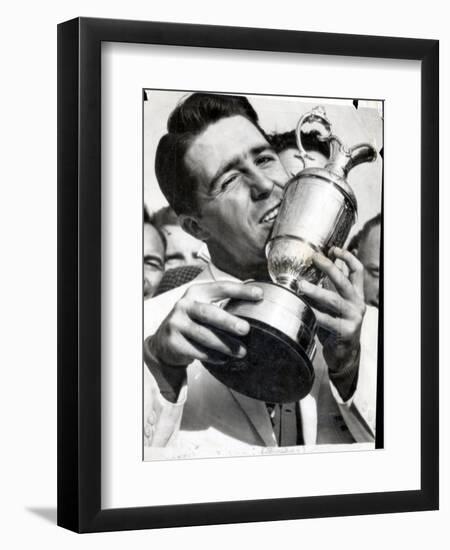 Golfer Gary Player Celebrates Winning the Open Golf Championship by Kissing Trophy-null-Framed Photographic Print