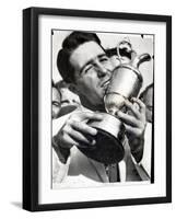 Golfer Gary Player Celebrates Winning the Open Golf Championship by Kissing Trophy-null-Framed Photographic Print