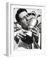 Golfer Gary Player Celebrates Winning the Open Golf Championship by Kissing Trophy-null-Framed Photographic Print